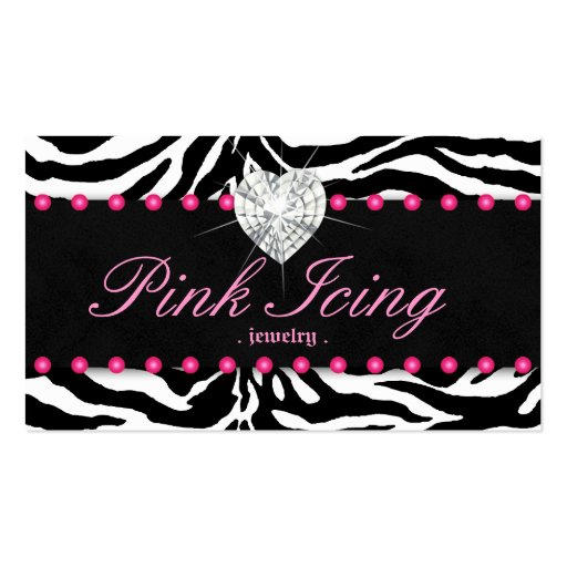 Jewelry Business Card Zebra Pink Dots Heart (front side)