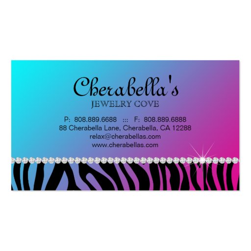 Jewelry Business Card Zebra Purple Blue Bow (back side)