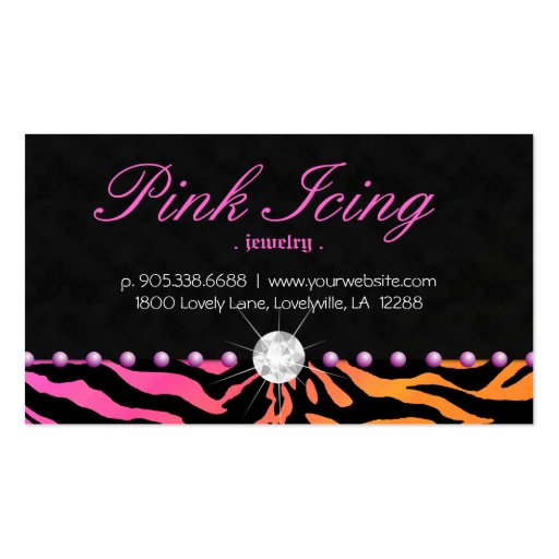 Jewelry Business Card Zebra Purple Dot Orange Pink (back side)