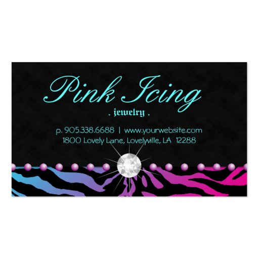 Jewelry Business Card Zebra Purple Dots Blue Pink (back side)