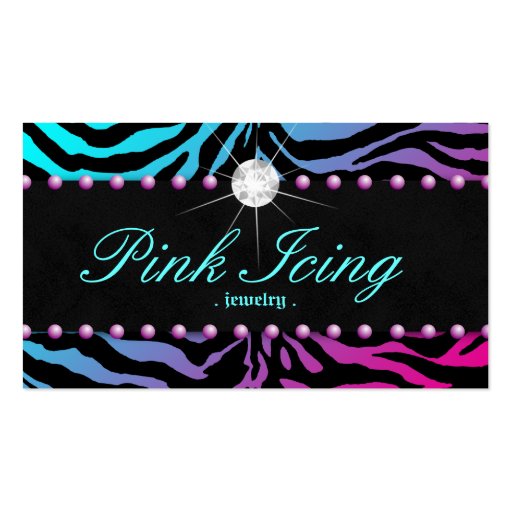 Jewelry Business Card Zebra Purple Dots Blue Pink (front side)