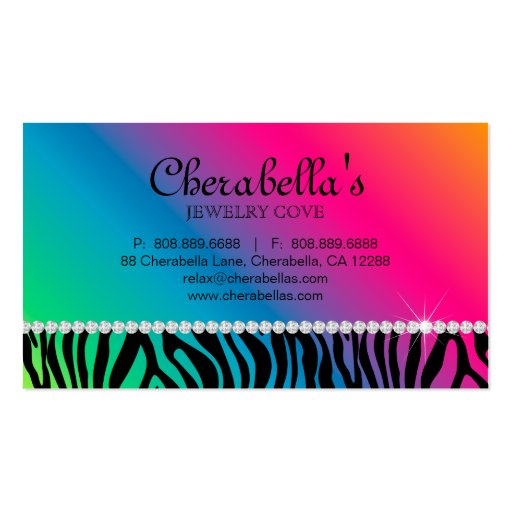 Jewelry Business Card Zebra Rainbow Bow Heart (back side)