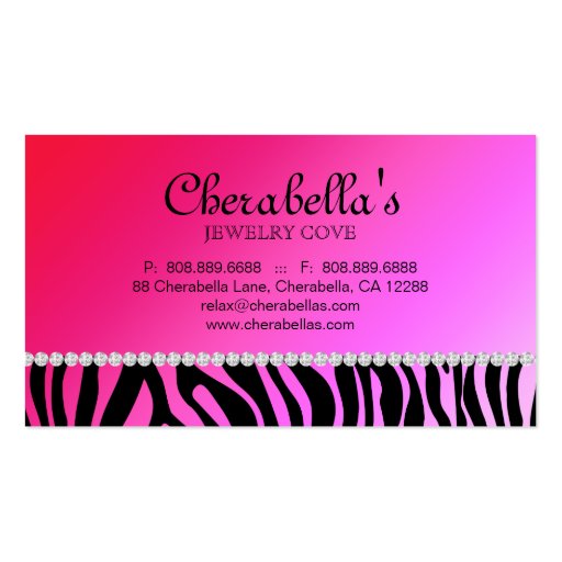 Jewelry Business Card Zebra Red Pink Bow (back side)