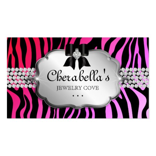 Jewelry Business Card Zebra Red Pink Bow (front side)
