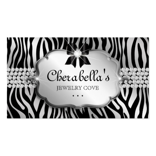 Jewelry Business Card Zebra Silver Bow Heart (front side)