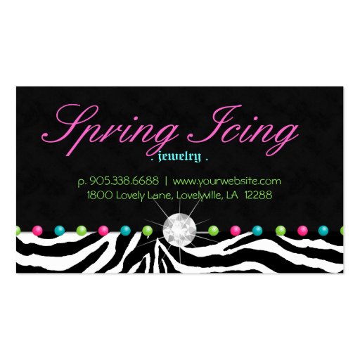 Jewelry Business Card Zebra Spring Dots Diamond (back side)