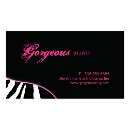 Jewelry Business Cards Animal Zebra Sparkle Pink (back side)