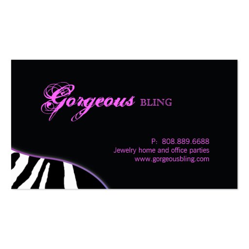 Jewelry Business Cards Animal Zebra Sparkle Purple (back side)