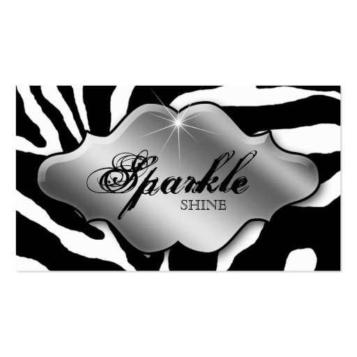 Jewelry Business Cards Animal Zebra Sparkle Silver (front side)