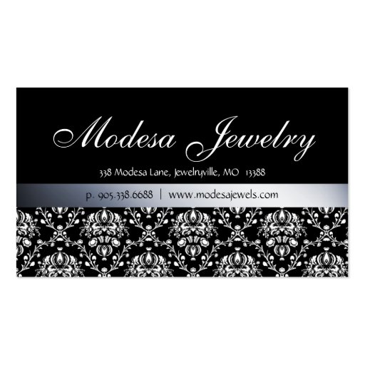 Jewelry Business Cards Birthstones Damask BW (back side)