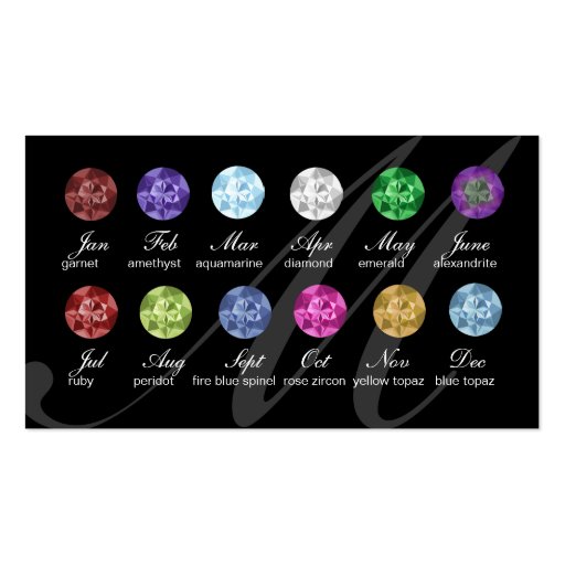 Jewelry Business Cards Birthstones Floral Black Wh (back side)