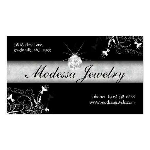 Jewelry Business Cards Birthstones Floral Black Wh