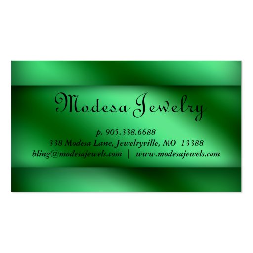 Jewelry Business Cards Cash for Gold Green Metalli (back side)