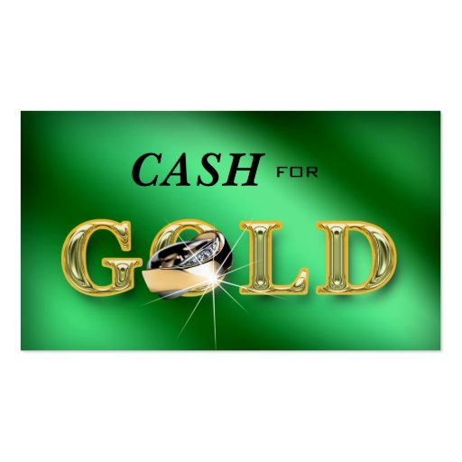 Jewelry Business Cards Cash for Gold Green Metalli (front side)