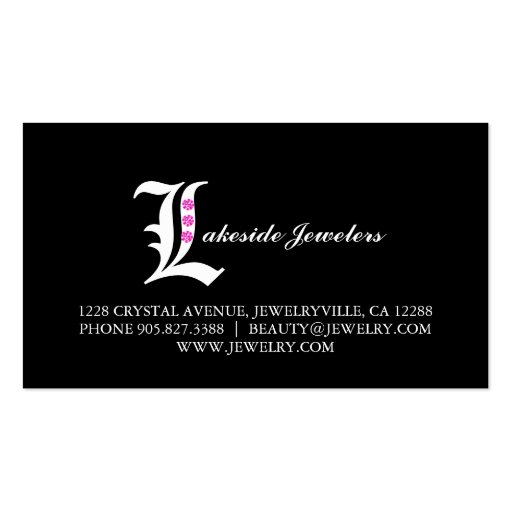 Jewelry Business Cards Damask Monogram Black 2 (back side)