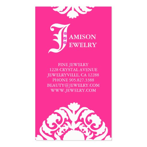 Jewelry Business Cards Damask Monogram PInk (back side)