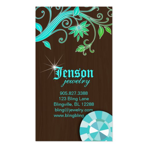 Jewelry Business Cards Flower Crystal Blue Sparkle (front side)