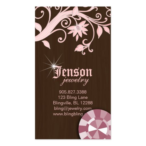 Jewelry Business Cards Flower Crystal Pink Sparkle (front side)