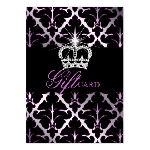 Jewelry Crown Damask Elegant Gift Certificate Purp Business Card Template (front side)