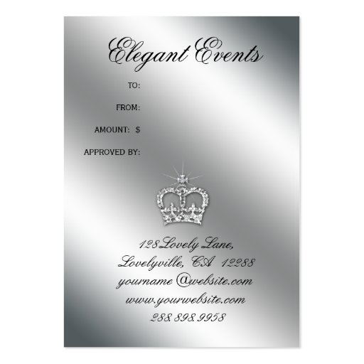 Jewelry Crown Damask Elegant Gift Certificate Purp Business Card Template (back side)
