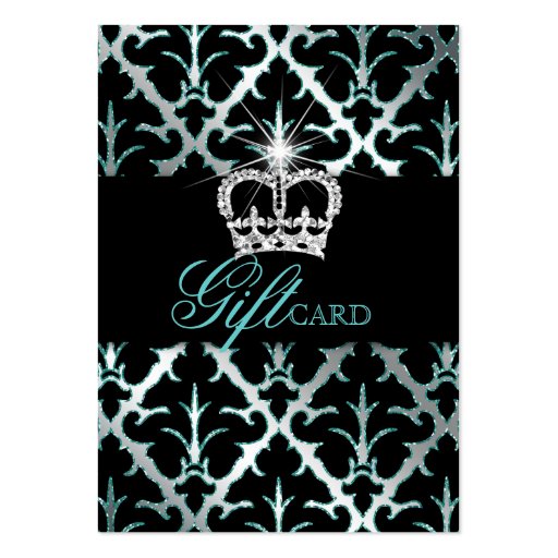 Jewelry Crown Damask Elegant Gift Certificate Teal Business Card Templates (front side)
