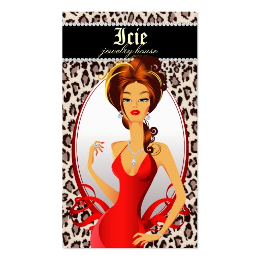 Jewelry Diamonds Red Leopard Beige Business Cards (front side)
