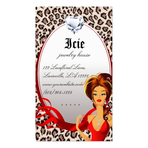 Jewelry Diamonds Red Leopard Beige Teal Business Cards (back side)