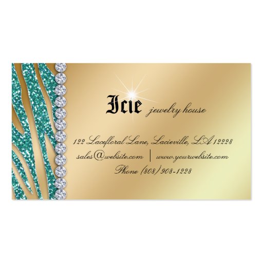 Jewelry Diamonds Red Zebra Beige Teal Leopard Business Card Template (back side)