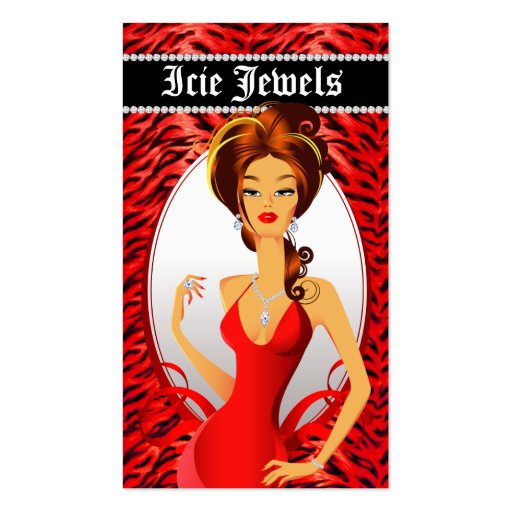 Jewelry Diamonds Red Zebra Heart Business Card Template (front side)