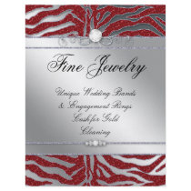 Jewelry Flyer Hair Salon Zebra Sparkle Red Silver