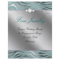 Jewelry Flyer Hair Salon Zebra Sparkle Teal Silver