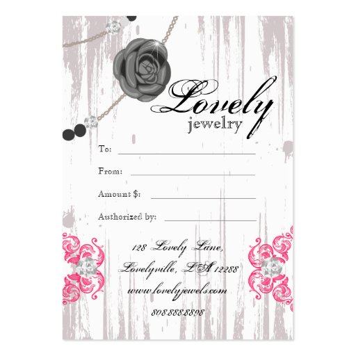 Jewelry Gift Card Rose Necklace Diamonds Gray Business Card (back side)