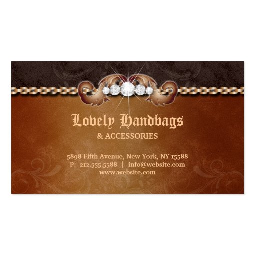 Jewelry Handbag Purse Leather Snakeskin Chocolate Business Card Template (back side)