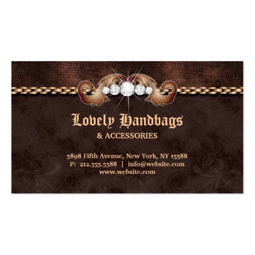 Jewelry Handbag Purse Leather Suede Chocolate Business Card Templates (back side)