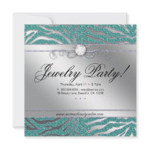 Jewelry Invite Open House Zebra Teal Sparkle 2