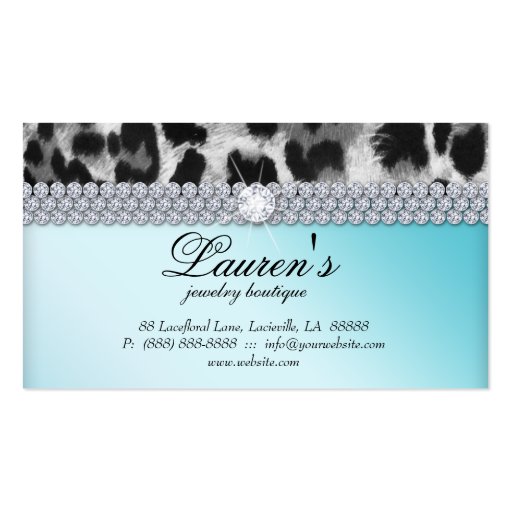 Jewelry Leopard Business Card Black Blue (back side)