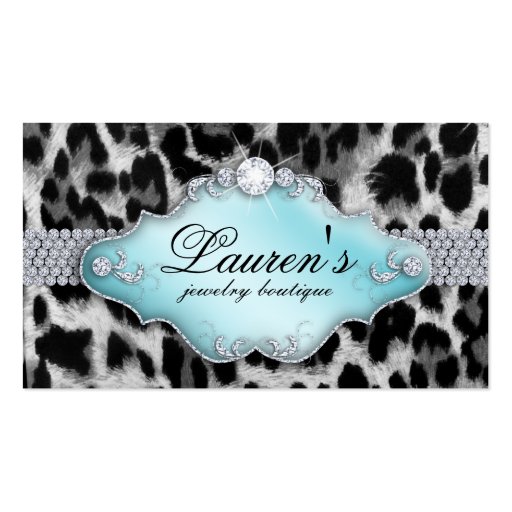 Jewelry Leopard Business Card Black Blue (front side)