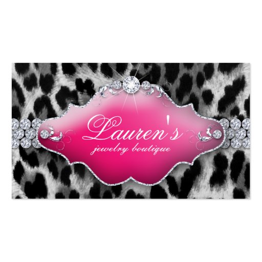 Jewelry Leopard Business Card Black Pink (front side)