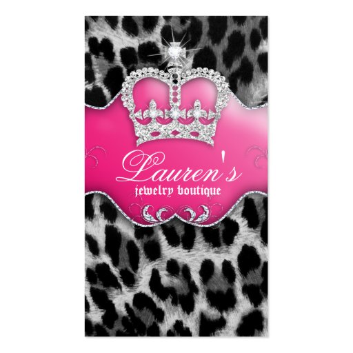 Jewelry Leopard Business Card Crown Pink (front side)