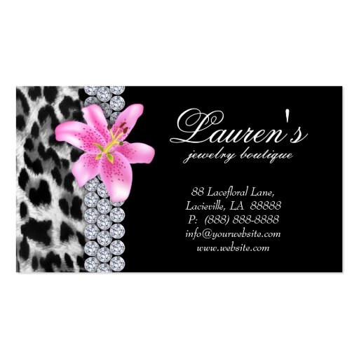 Jewelry Leopard Business Card Lily Flower (front side)