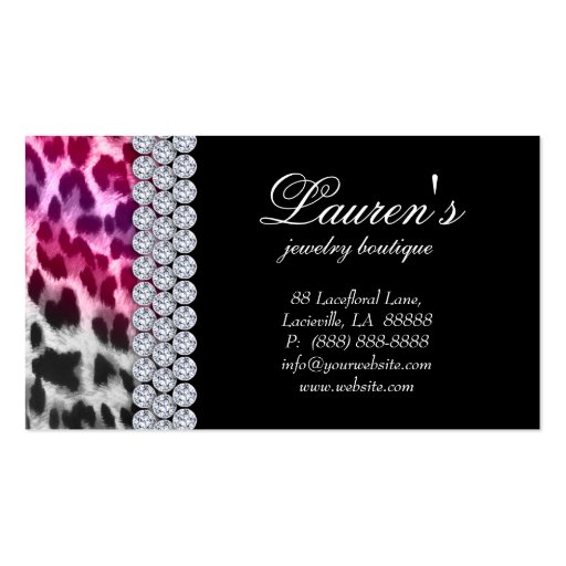 Jewelry Leopard Business Card Pink Black (back side)