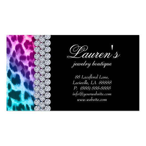 Jewelry Leopard Business Card Pink Blue (back side)