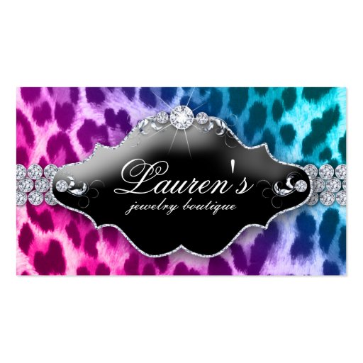 Jewelry Leopard Business Card Pink Blue (front side)