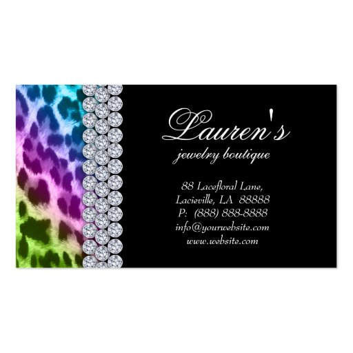 Jewelry Leopard Business Card Purple Blue Lime (back side)