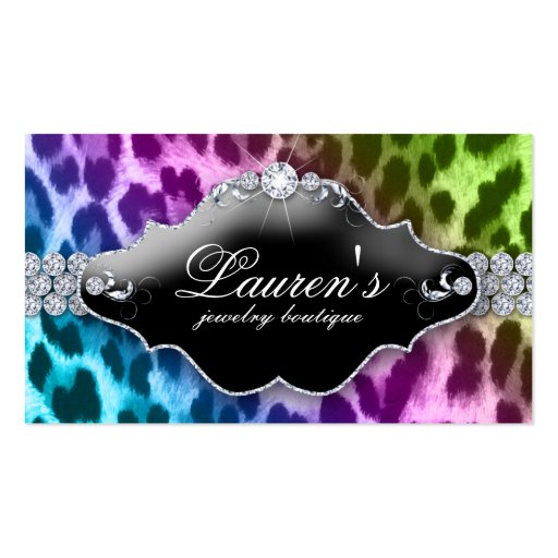 Jewelry Leopard Business Card Purple Blue Lime (front side)