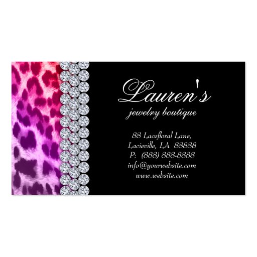 Jewelry Leopard Business Card Red Purple (back side)