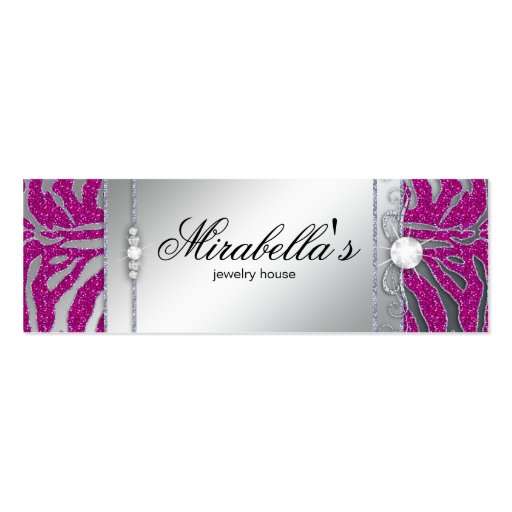 Jewelry Luxury Zebra Price Tag Pink Silver Sparkle Business Card Templates (back side)