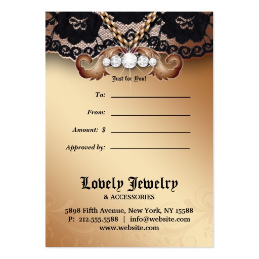 Jewelry N Lace Fashion Gold Gift Card Business Card Templates (back side)