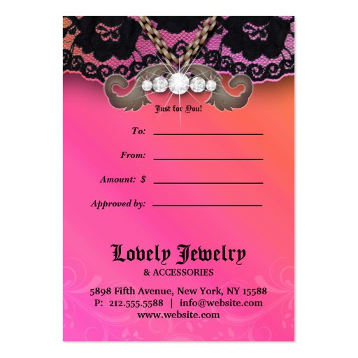 Jewelry N Lace Fashion Pink Orange Gift Card Business Card (back side)