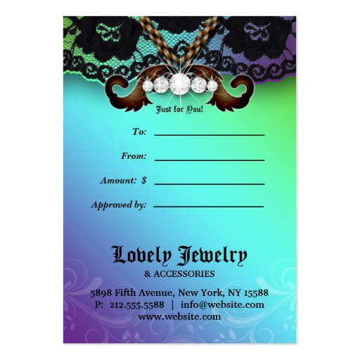 Jewelry N Lace Fashion Purple Blue Gift Card Business Card Template (back side)